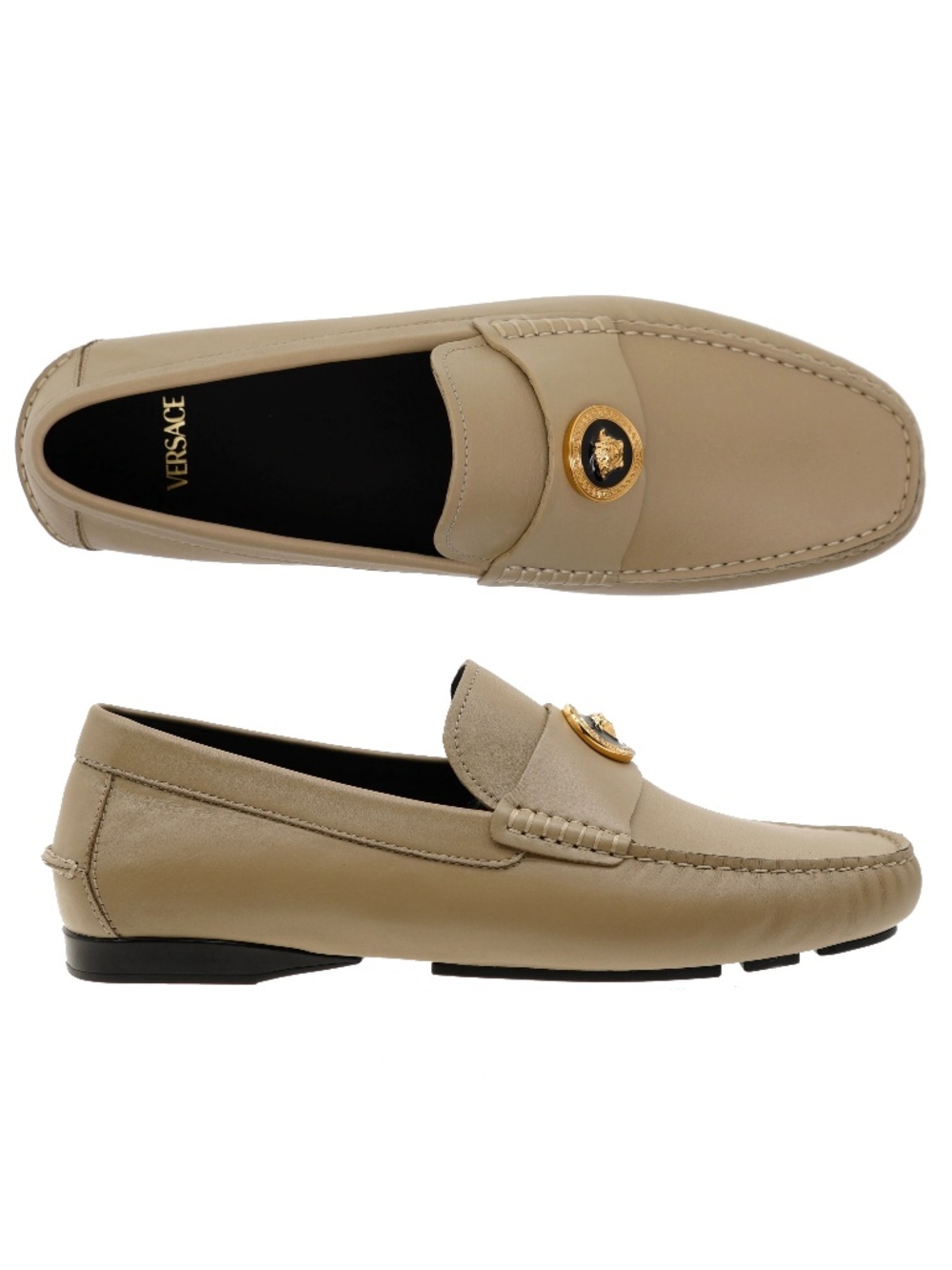 Versace Medusa Men Loafers Driver Shoes Beige Leather Size 44 / 11 US New